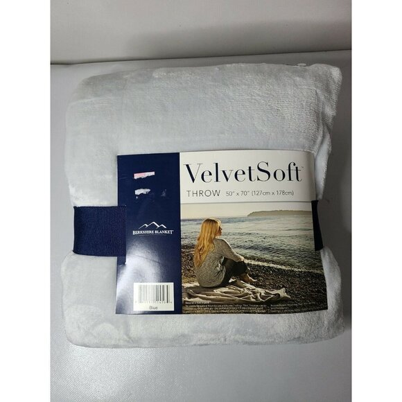 BERKSHIRE Blanket Velvet Soft Throw 50" X 70" Plush Warm Throw Solid Light Blue